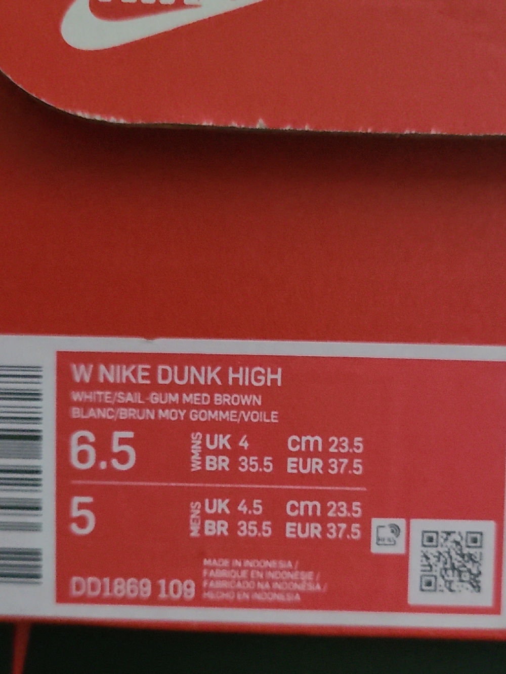 Nike Dunk High In White/Sail Gum Med Brown Size 6.5 - Picture 7 of 7
